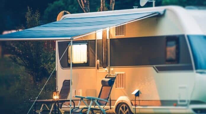 Iceland motorhome rental with chairs in the evening