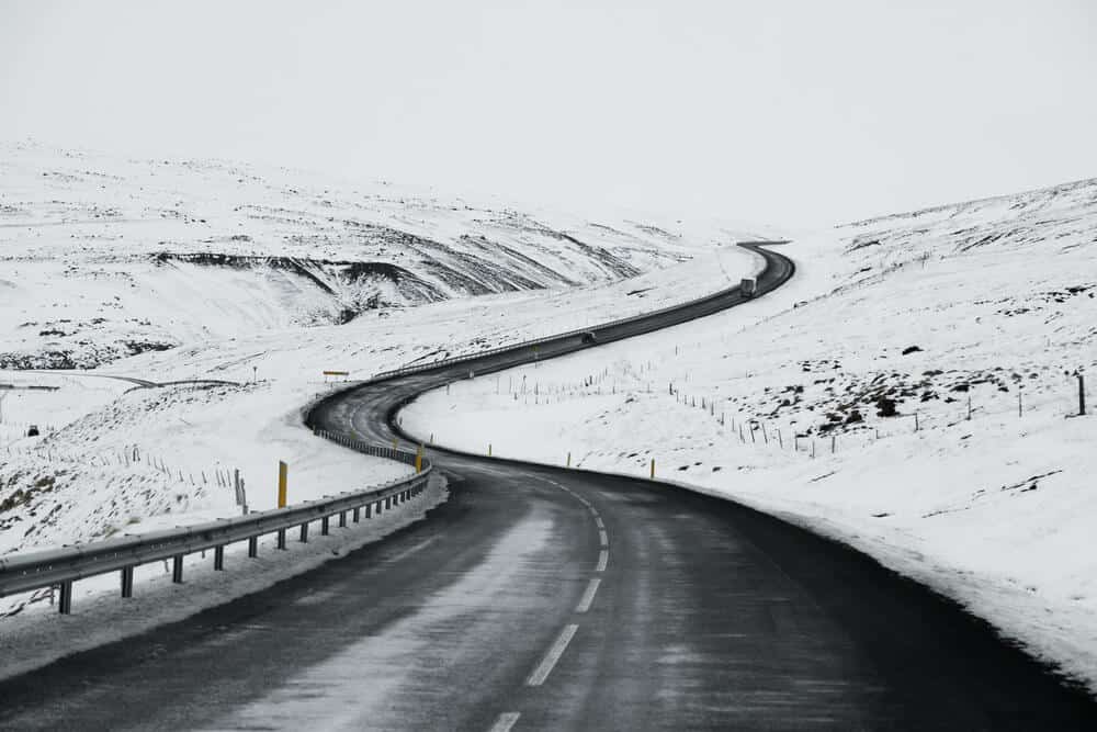 Icelandic road covered with snow