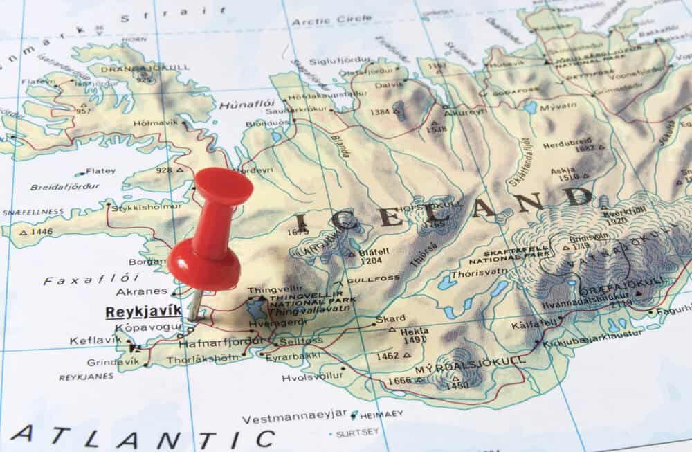 Iceland map with Reykjavik pinned while trying to figure out best time to visit