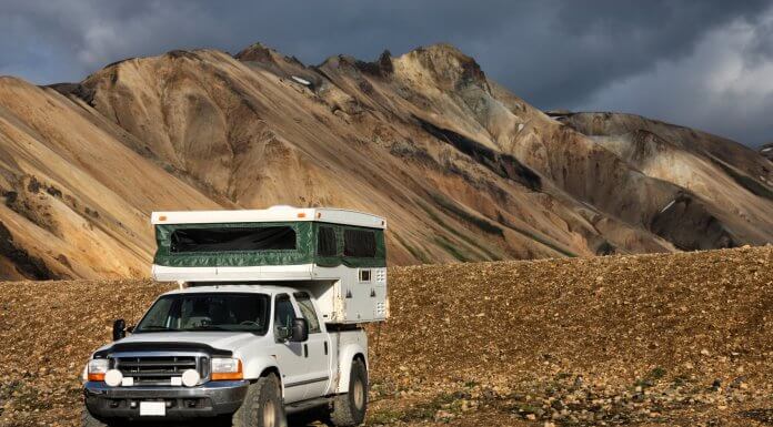4x4 camper in the highlands of Iceland where the terrain is tough