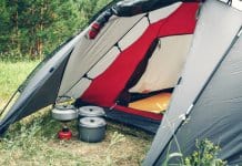 Rental tent for four people with camping stove and pots in Iceland