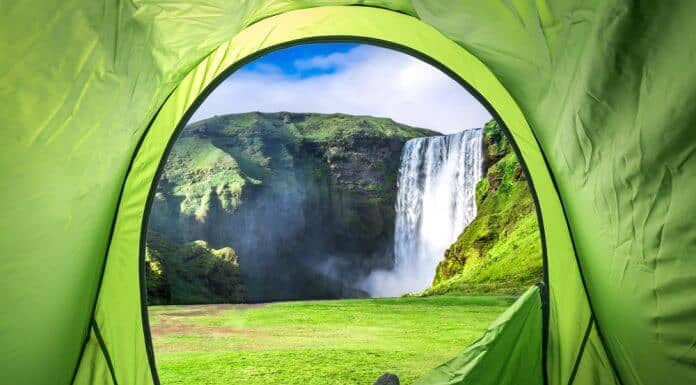 Waking up to a beautiful, sunny day at Skógafoss waterfall in Iceland