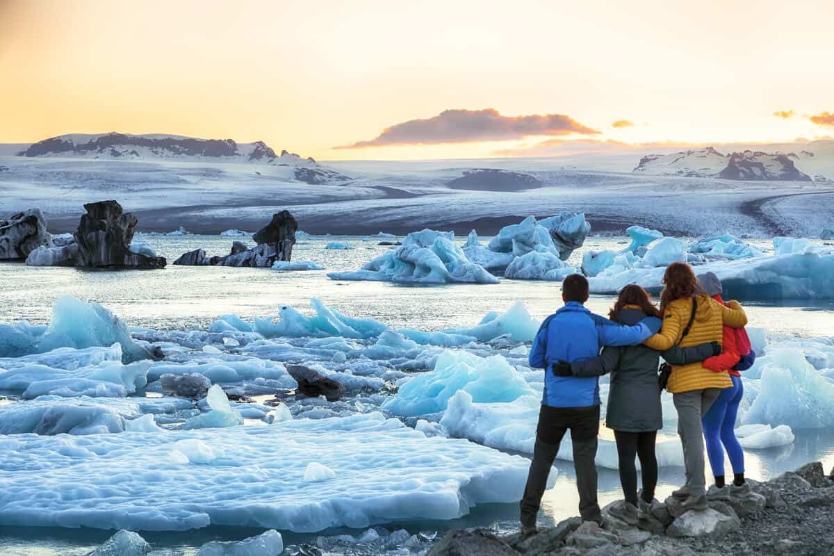 Friends camping near Jokulsarlon glacier lagoon