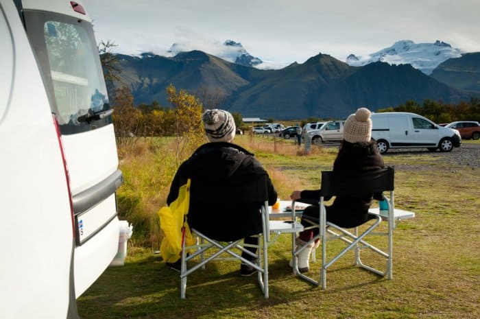 Couple camping at Skaftafell in Vatnajökull National Park