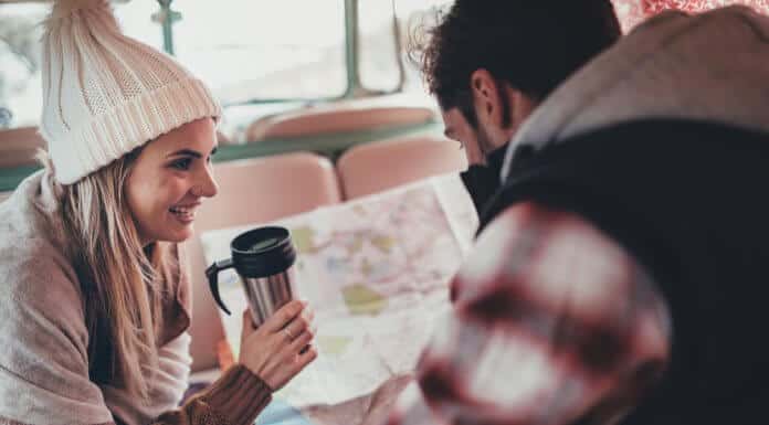 Couple planning their Iceland campervan road trip