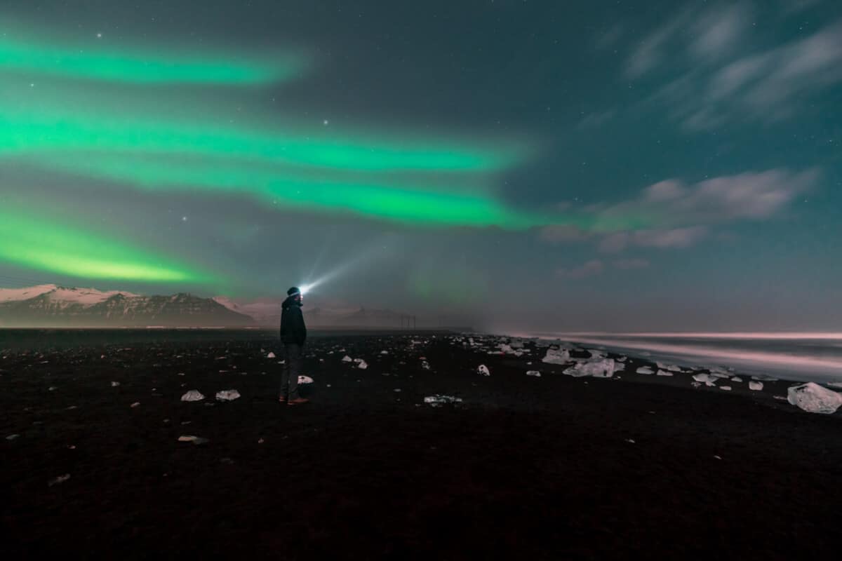 The Diamond Beach in Iceland Northern Lights