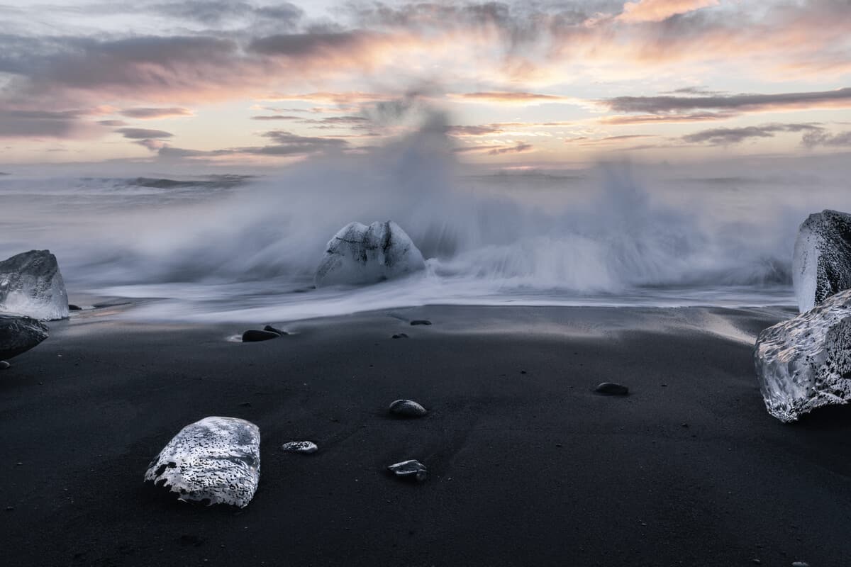The Diamond Beach in Iceland sneaker waves