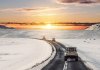 Driving in Iceland in winter on snowy roads