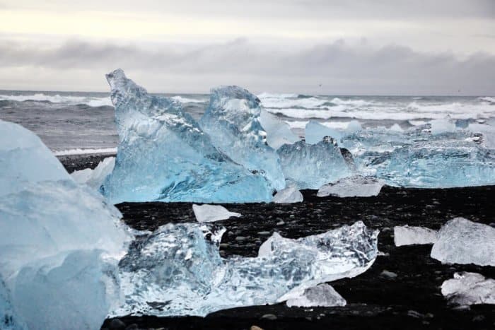 Mini icebergs on Iceland's Diamond Beach, about 4-7 hours driving from Reykjavik