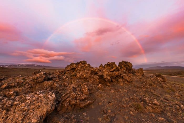 Pinkish sky due to the midnight sun in Iceland