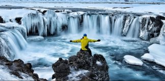 Impressive views of Godafoss waterfall in Iceland