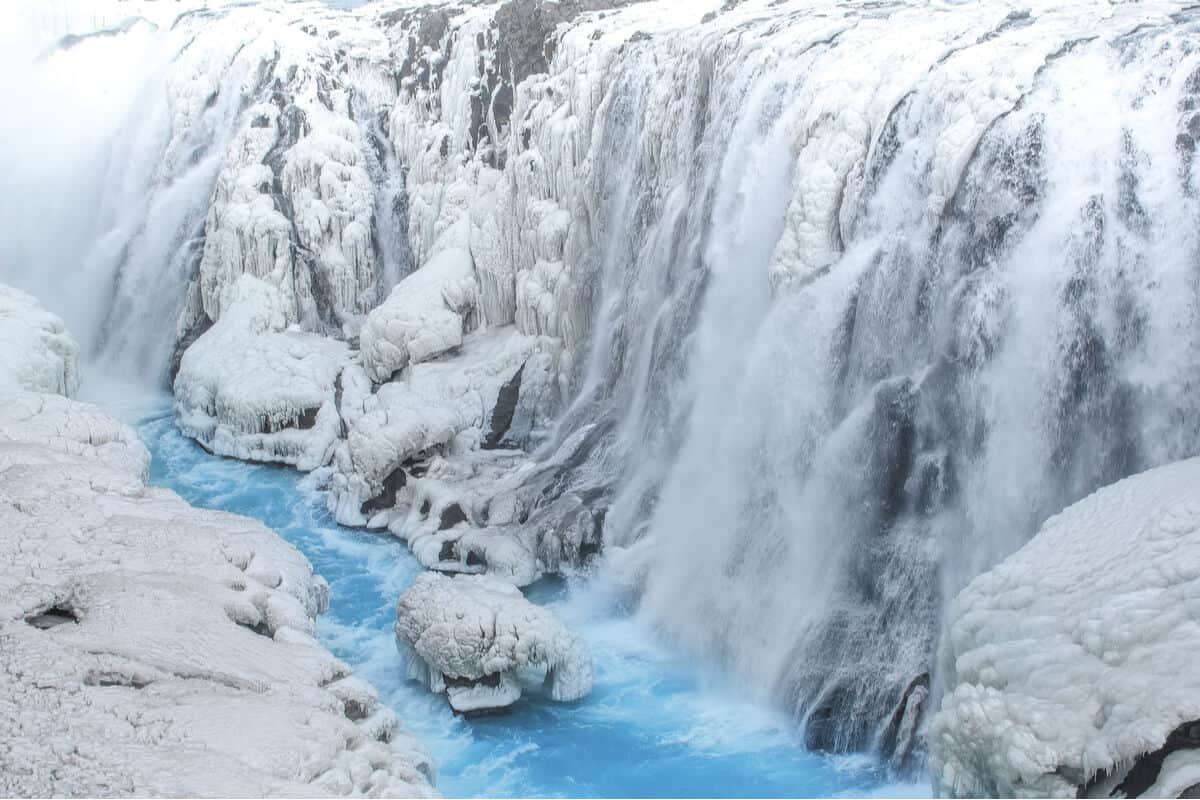 Gullfoss waterfall Iceland frozen
