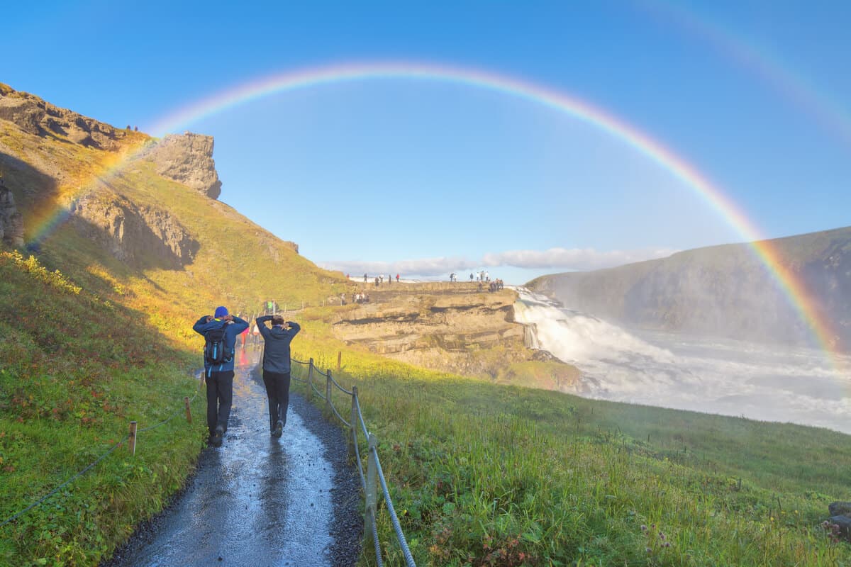 Gullfoss waterfall Iceland rainbow