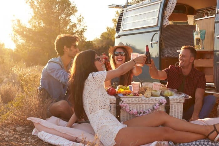 Young people on a camper van road trip in Iceland