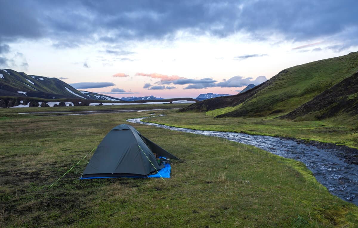 Tent in the middle of nowhere at an Icelandic campground