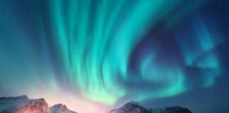Northern lights dancing in the sky in January