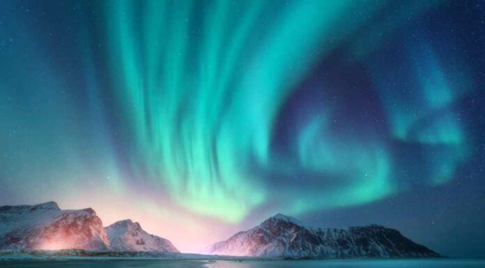 Northern lights dancing in the sky in January