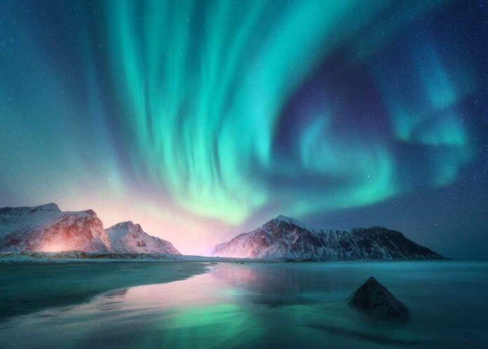 Northern lights dancing in the sky in January
