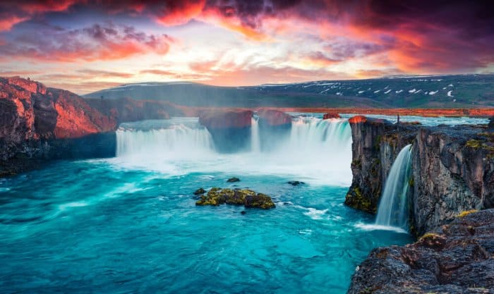 Visiting the spectacular Godafoss waterfall is one of the best things to do in Iceland