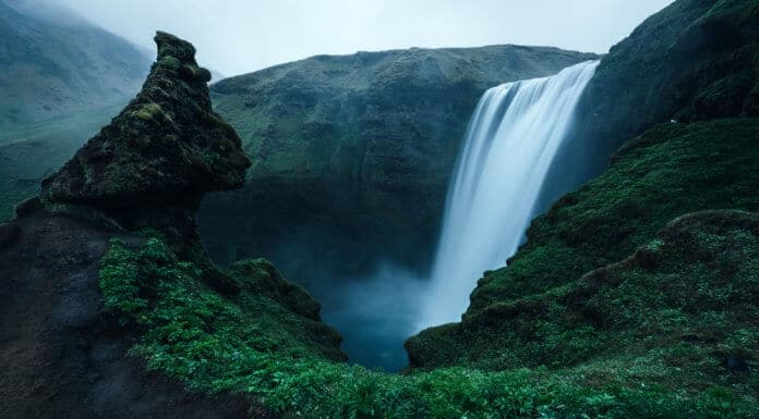 Skogafoss falls are a popular stop on Iceland's southern Ring Road route