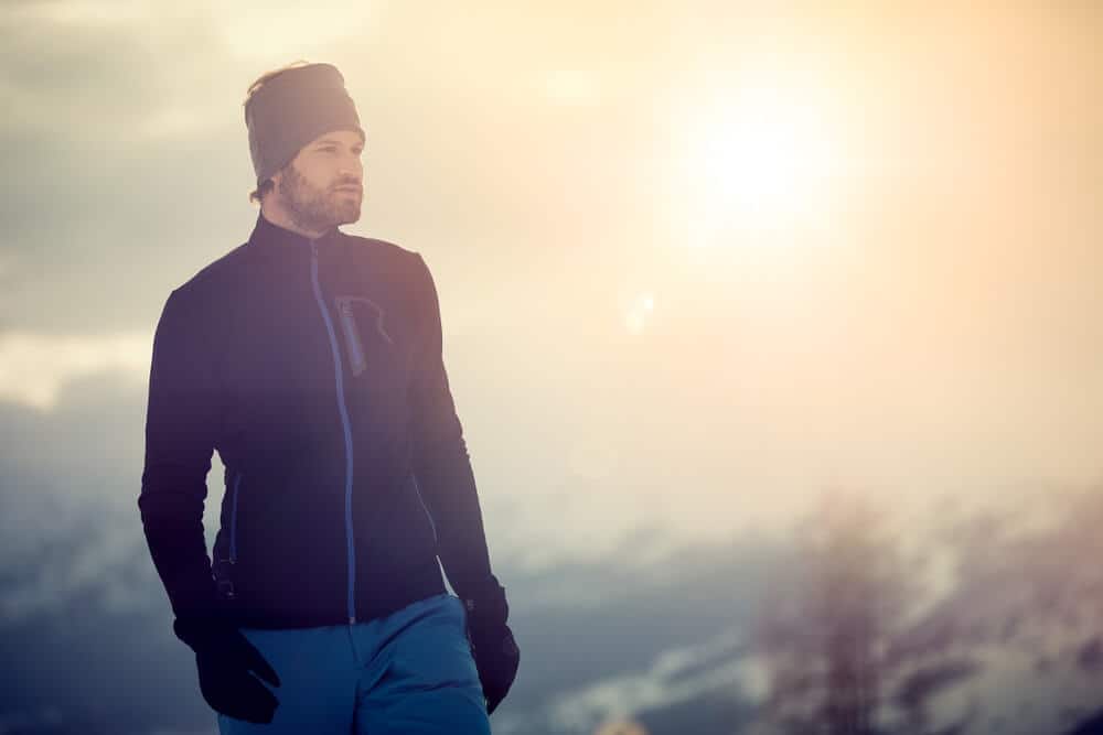 Man in cold environment with ski clothing