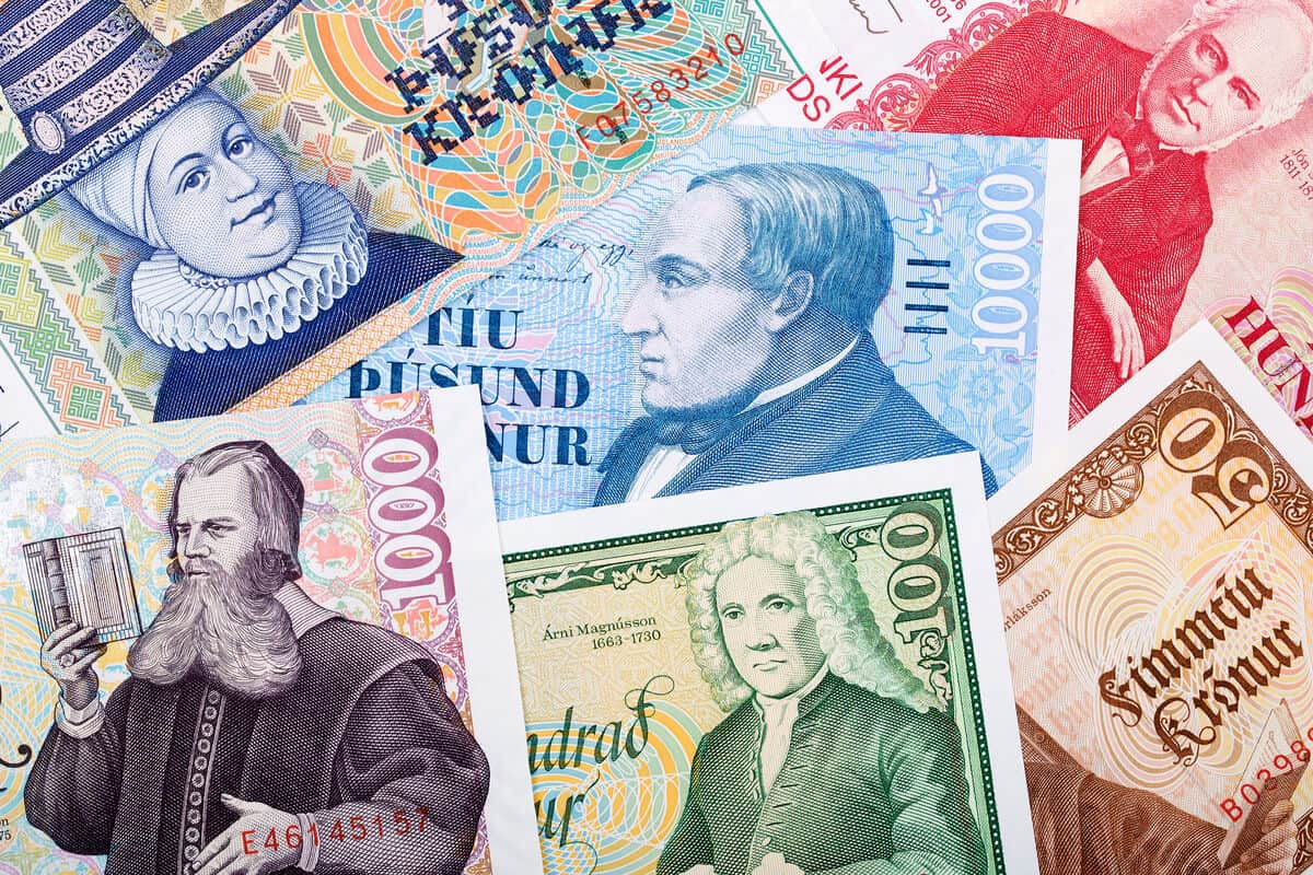 Icelandic currency multi-colored bills