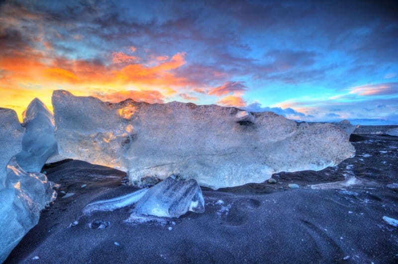 Icebergs on the Diamond Beach near Jókulsárlón Glacier Lagoon in Iceland