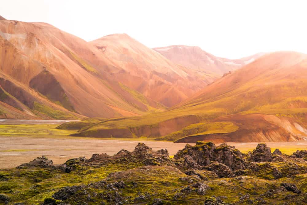 Misty rhyolite mountains in Landmannalaugar hiking area