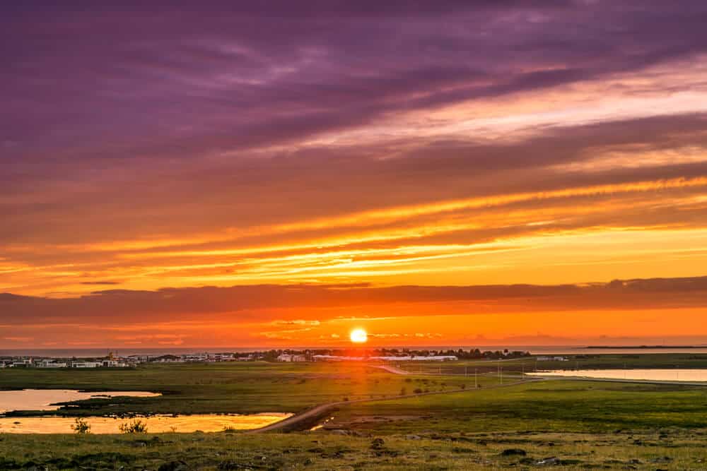Midnight sun in Iceland on the horizon