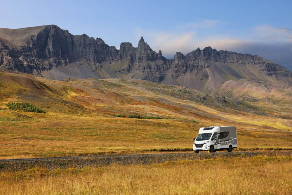 Motorhome on a road trip though Iceland