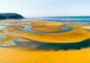 Panoramic views of Raudisandur beach