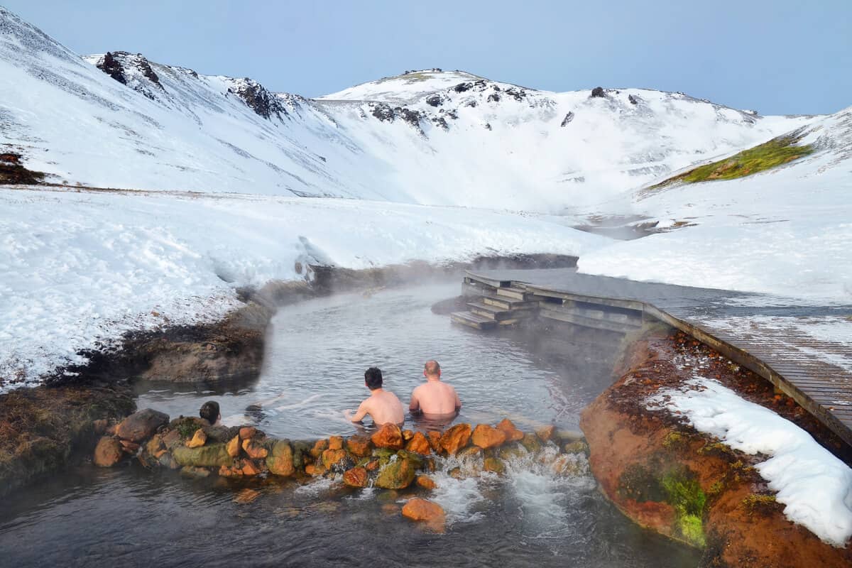 Reykjadalur hot springs in the winter