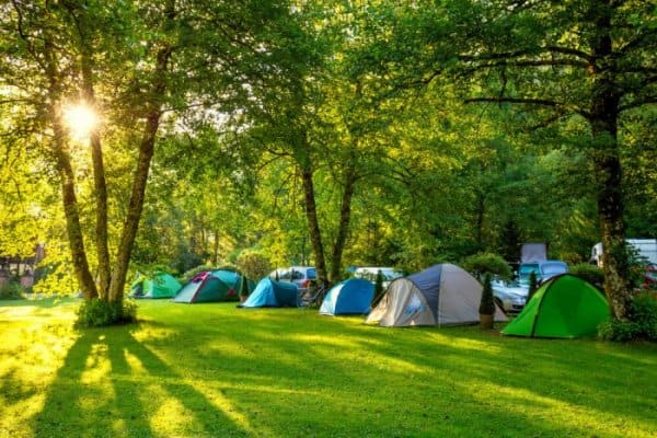 Tents camping in an open field at Reykjavik campsite