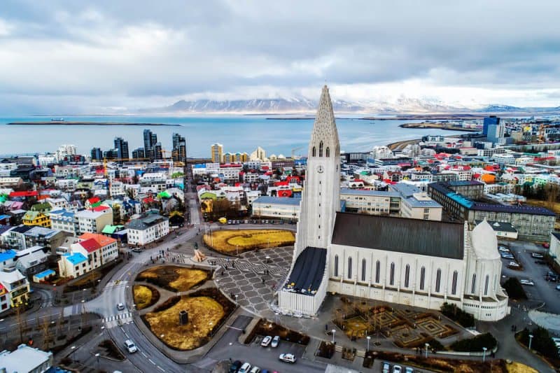 Aereal view of Reykjavik. You can drive a campervan in Reykjavik