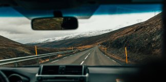 Views from inside of a car on a Road trip in Iceland