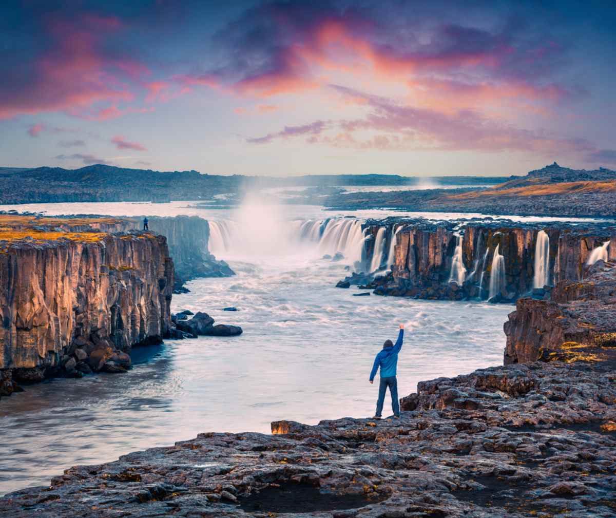 Visitor by Selfoss waterfall