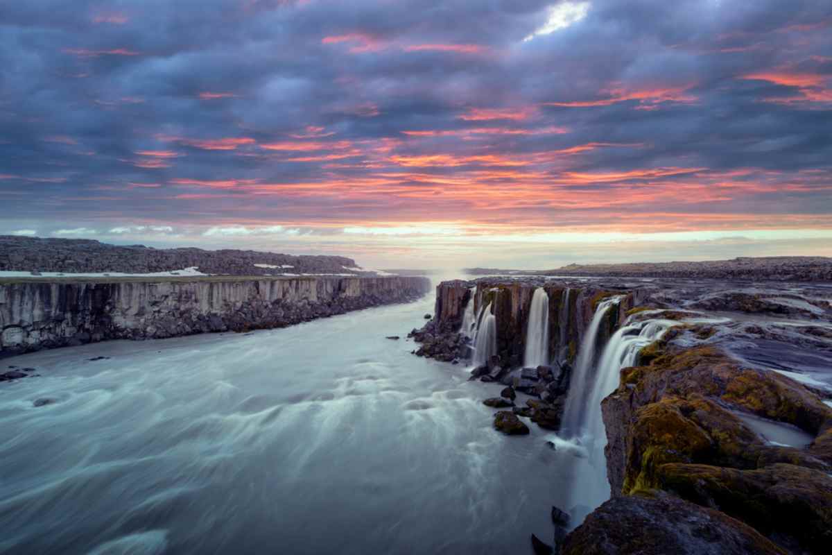 Water falling over the Jokulsa river in Iceland