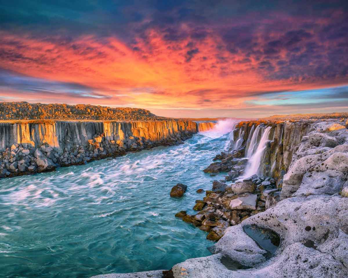 Selfoss waterfall during fall season