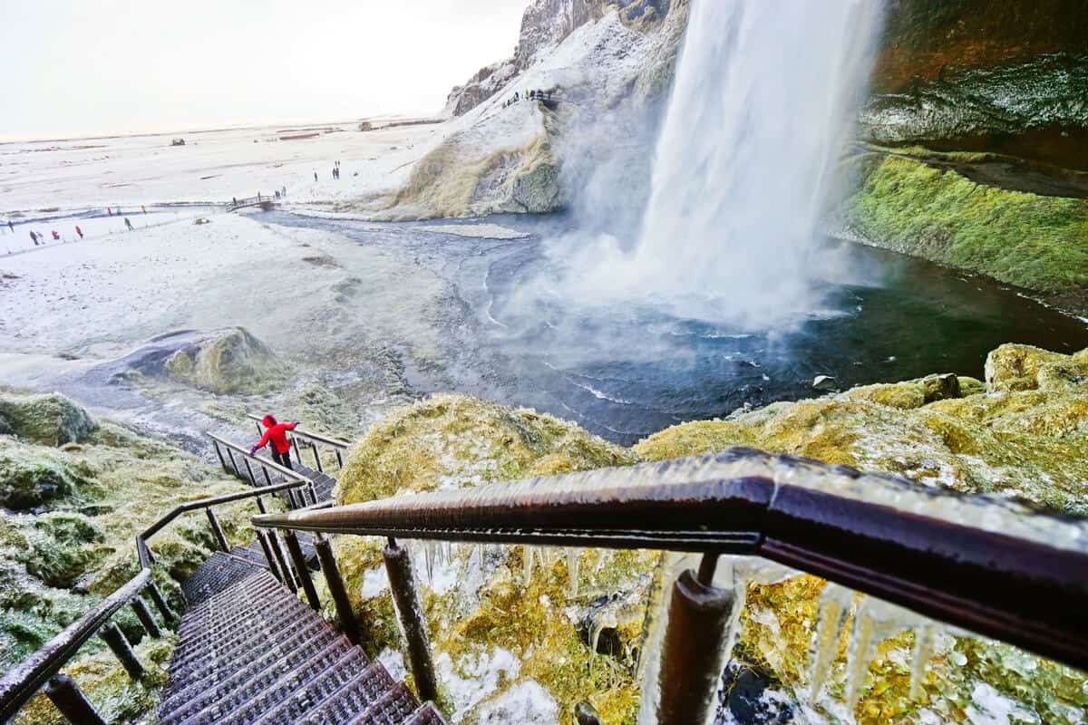 Stay on the marked paths at Seljalandsfoss. The rocks are slippery