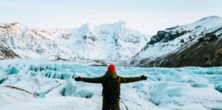 Cold weather and frozen icebergs in Iceland