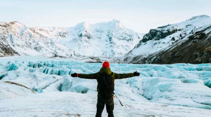 Cold weather and frozen icebergs in Iceland