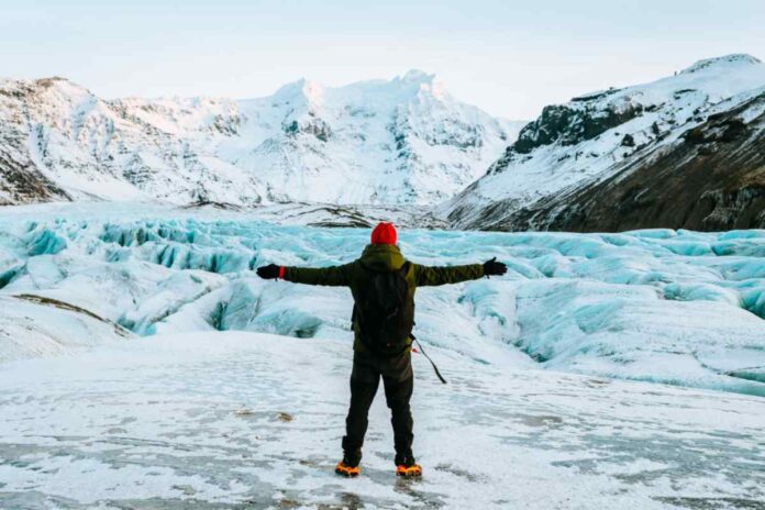Cold weather and frozen icebergs in Iceland