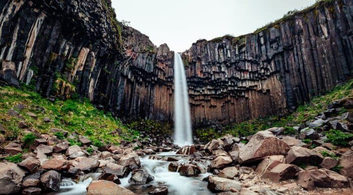 Iceland's black waterfall Svartifoss waterfall
