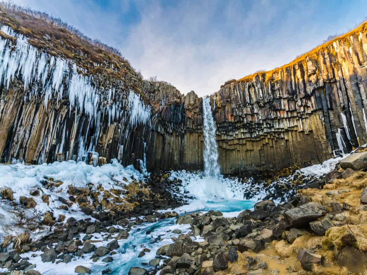 Iceland's Svartifoss waterfall in winter