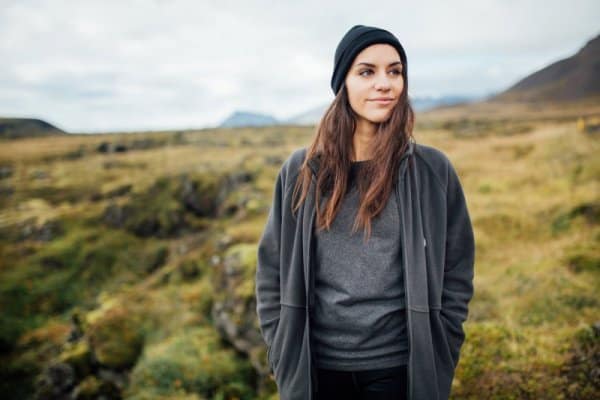 Icelandic woman thinking about Thetta reddast philosophy
