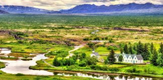 Thingvellir National Park panoramic view in summer