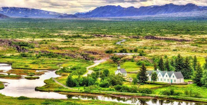 Thingvellir National Park panoramic view in summer