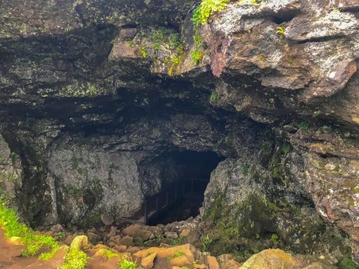 Vatnshellir lava tube cave entrance that inspired Jules Verne's science fiction novel Journey to the Center of the Earth