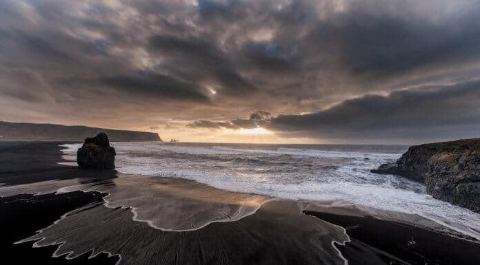 Volcanic black sand beaches near the seaside town of Vík