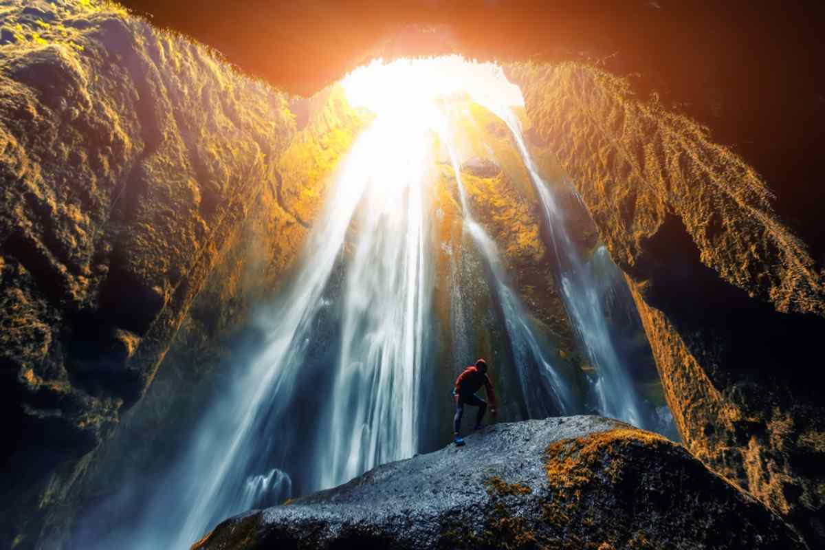  waterfall hidden behind a cliff